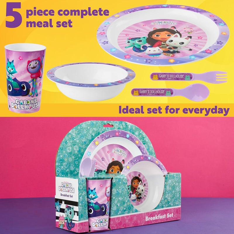 Get Trend Gabby's Dollhouse Dinnerware Sets for Kids, 5 Pc Tableware, Plate, Bowl, Cup, Spoon, Fork, Plates and Bowls Set, Gifts for Kids (Multi Gabby's Dollhouse) - Image 3